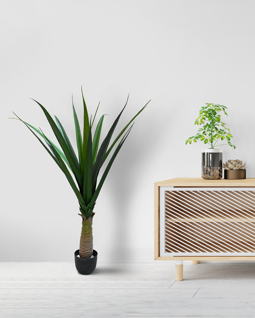 Majestic Artificial Yucca Plant with Basic Black Pot | 4 Feet