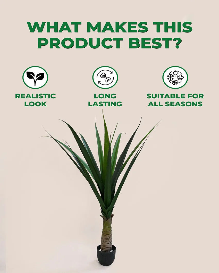 Majestic Artificial Yucca Plant with Basic Black Pot | 4 Feet