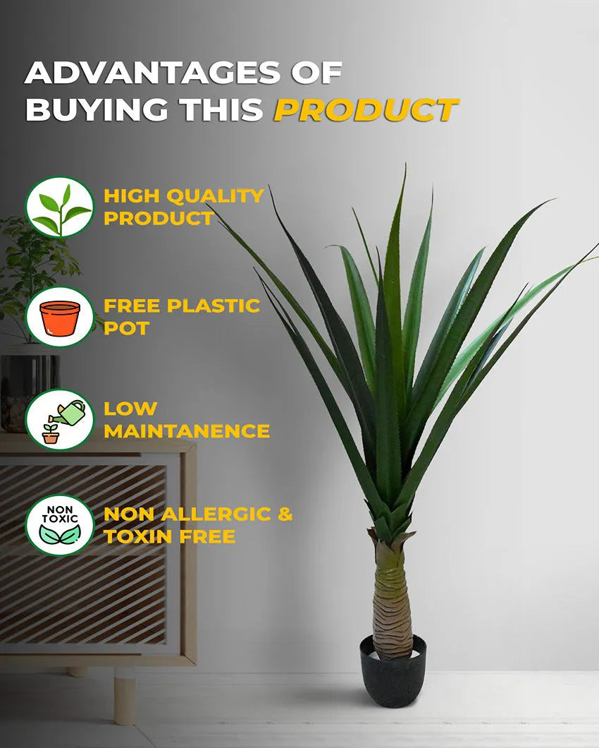 Majestic Artificial Yucca Plant with Basic Black Pot | 4 Feet
