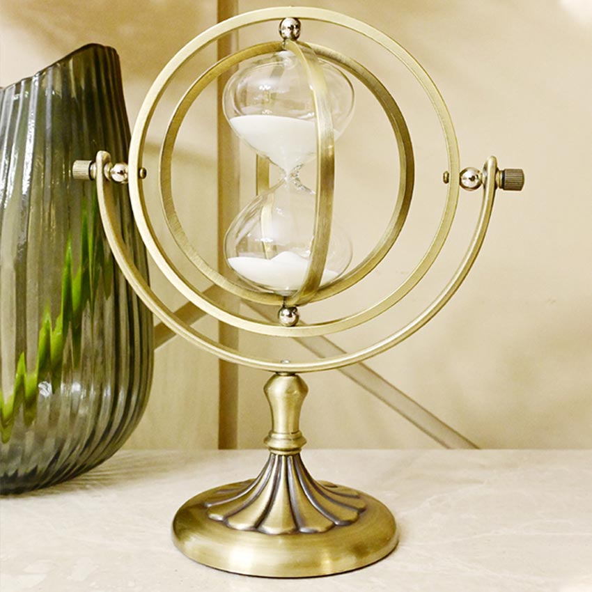 Timeless Charm Brass Golden Rotating Hourglass | 4 x 9 inches