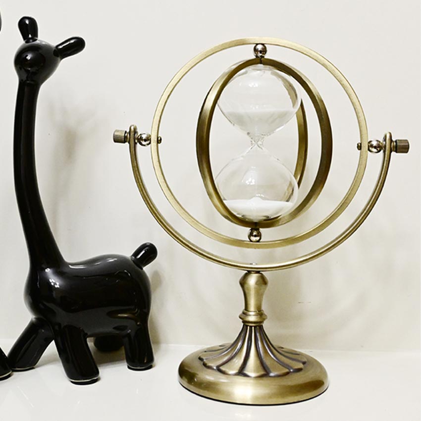 Timeless Charm Brass Golden Rotating Hourglass | 4 x 9 inches