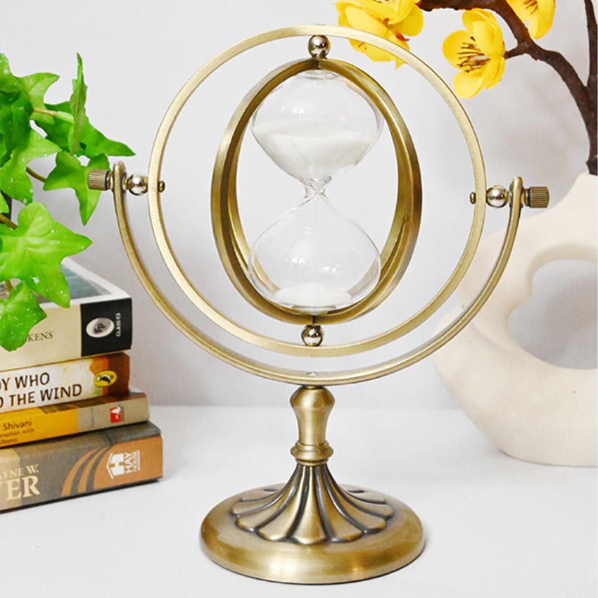 Timeless Charm Brass Golden Rotating Hourglass | 4 x 9 inches