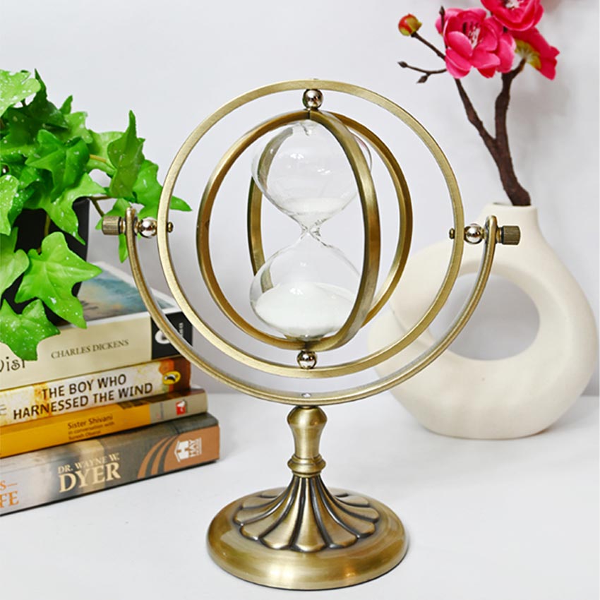 Timeless Charm Brass Golden Rotating Hourglass | 4 x 9 inches