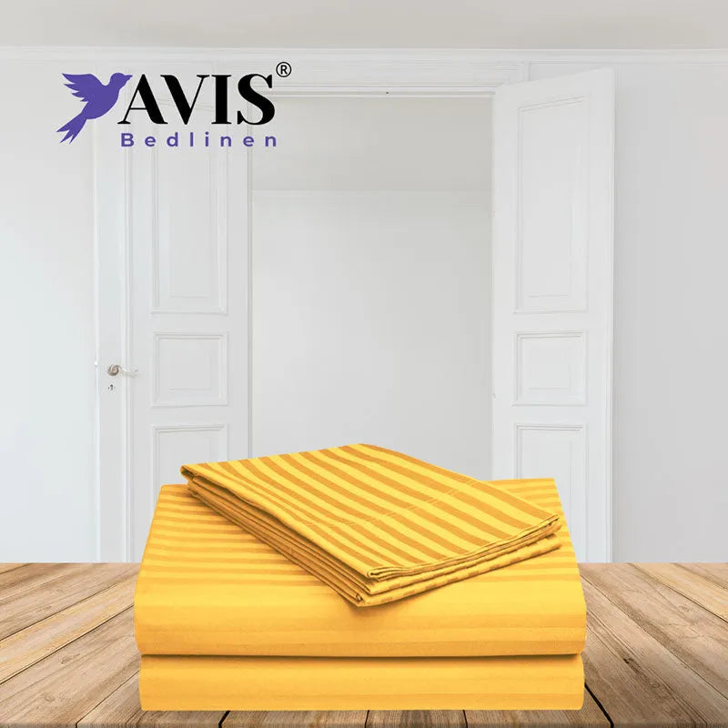 Spectra Yellow Striped Cotton Bedding Set With Pillow Covers | King Size | 104 x 108 Inches