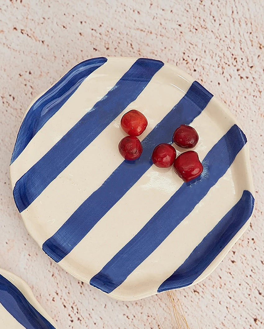 Playful Ceramic Stripe Cookie Plate | 4 x 4 inches