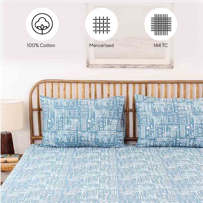 Blue Gamathi Cotton Bedding Set With Pillow Cover | Double Size | 90 x 108 inches