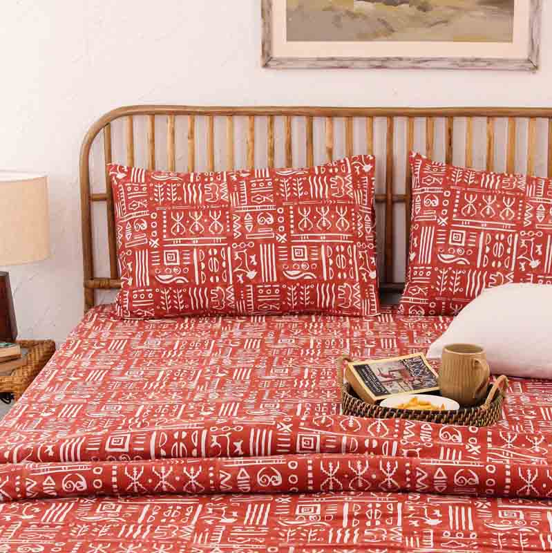 Rusty Gamathi Cotton Bedding Set With Pillow Cover | King Size | 108 x 108 Inches