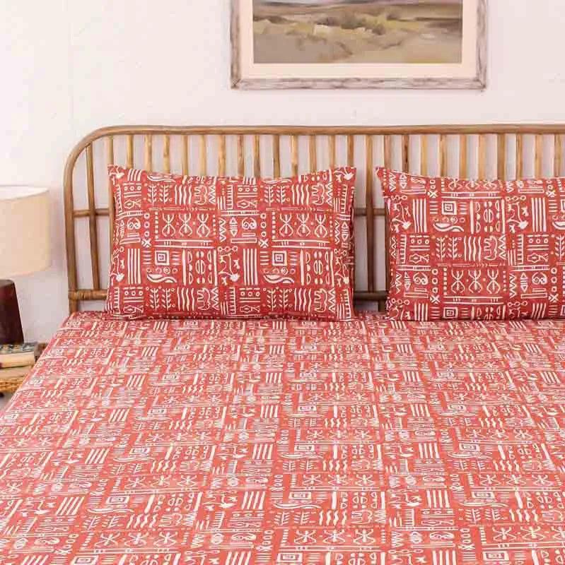 Rusty Gamathi Cotton Bedding Set With Pillow Cover | King Size | 108 x 108 Inches