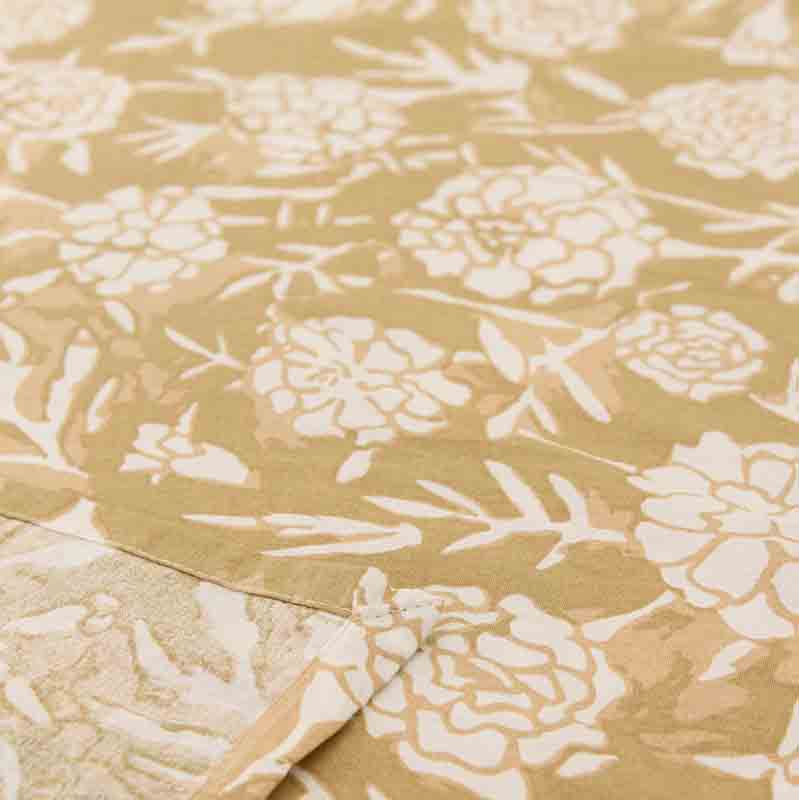 Beige Genda Phool Cotton Bedding Set With Pillow Cover | King Size | 108 x 108 Inches