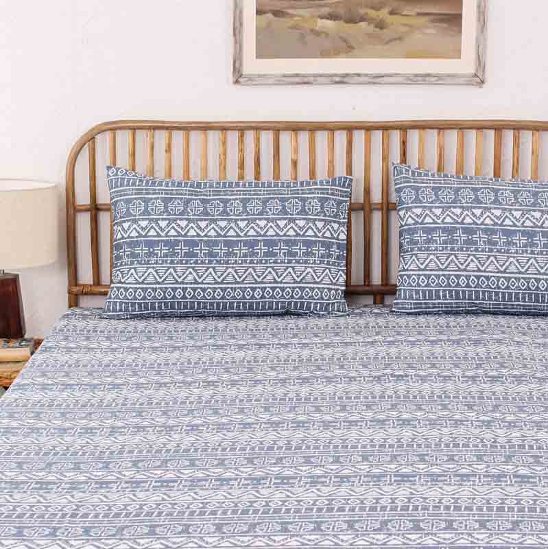Blue Cotton Satin Bedding Set With Pillow Cover | Single Size | 108 x 108 Inches