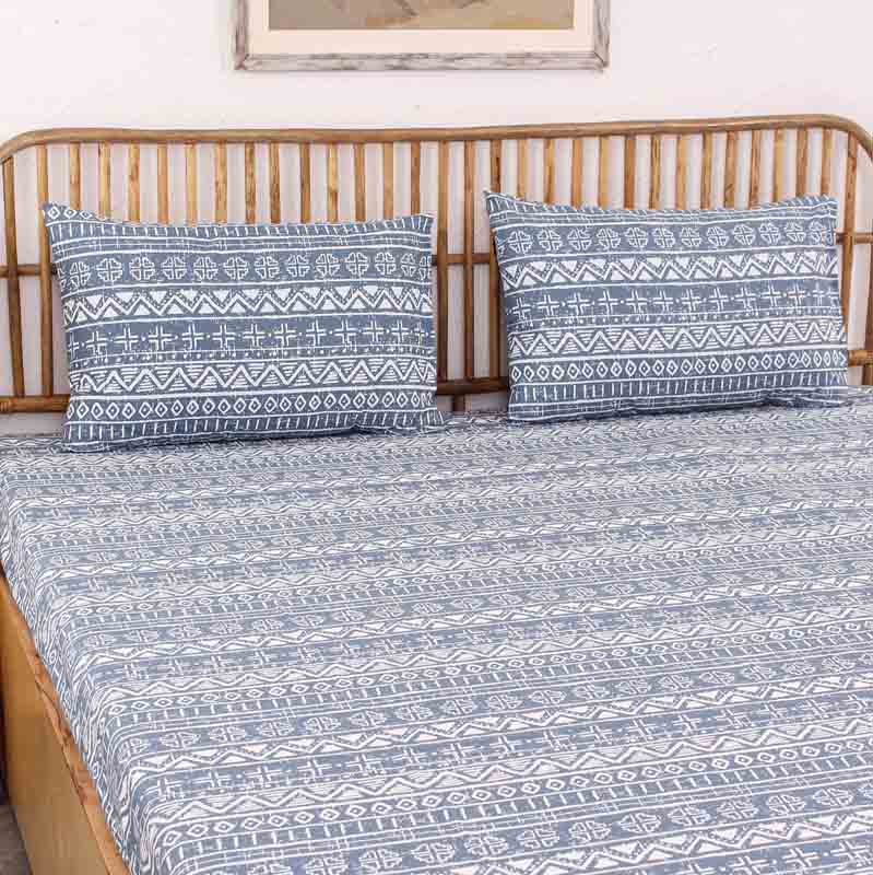 Blue Cotton Satin Bedding Set With Pillow Cover | Single Size | 108 x 108 Inches