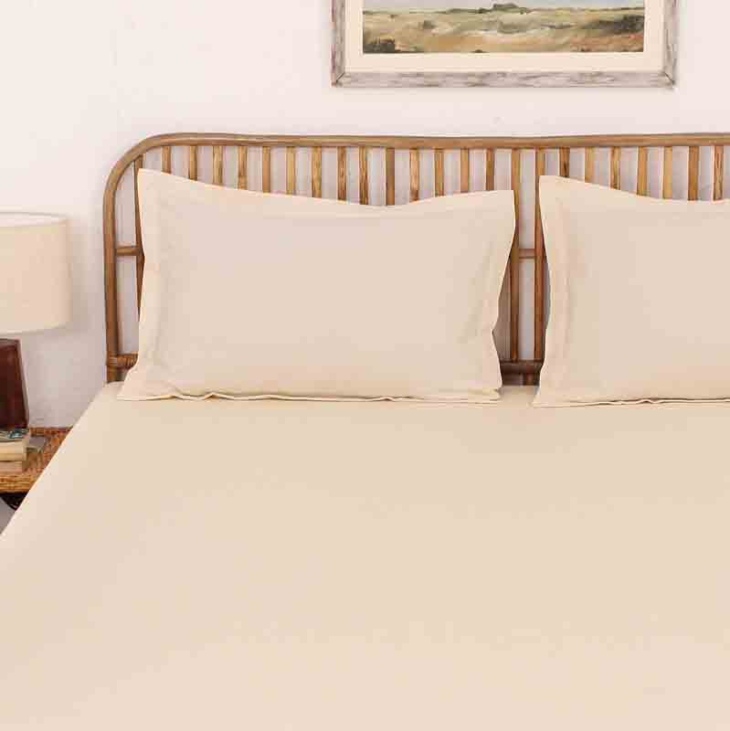 Off White Sesame Cotton Satin Bedsheet Set | King Size | 108 x 108 Inches