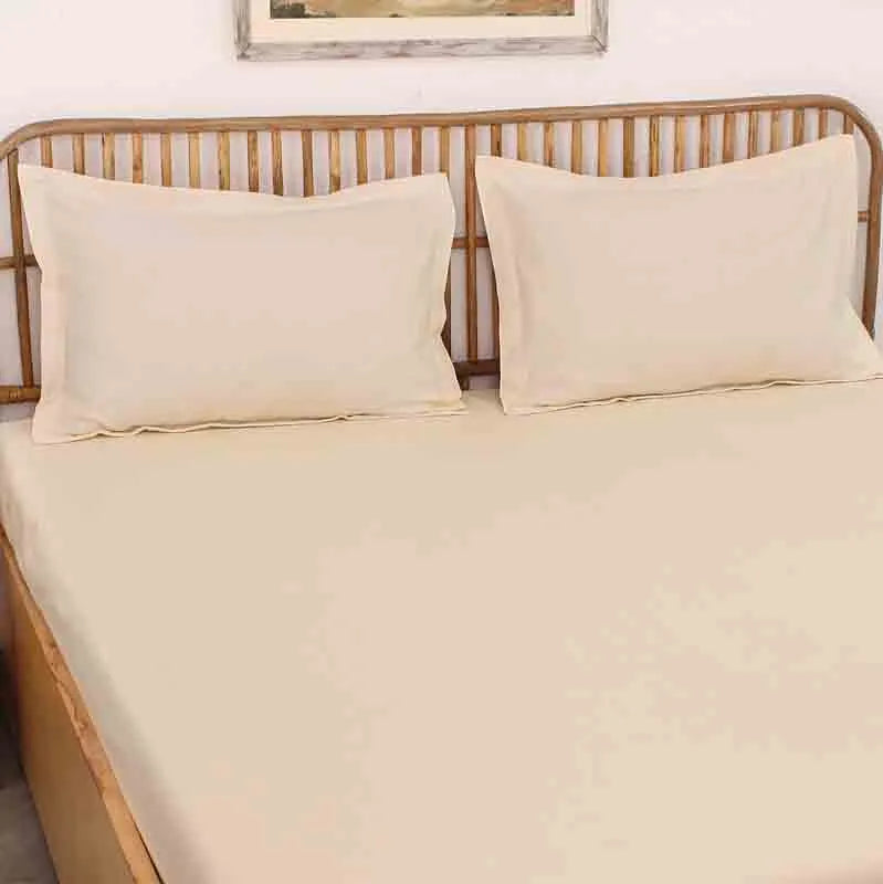 Off White Sesame Cotton Satin Bedsheet Set | King Size | 108 x 108 Inches