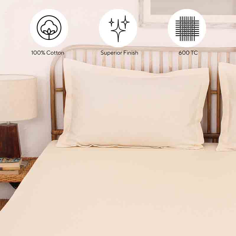 Off White Sesame Cotton Satin Bedsheet Set | King Size | 108 x 108 Inches