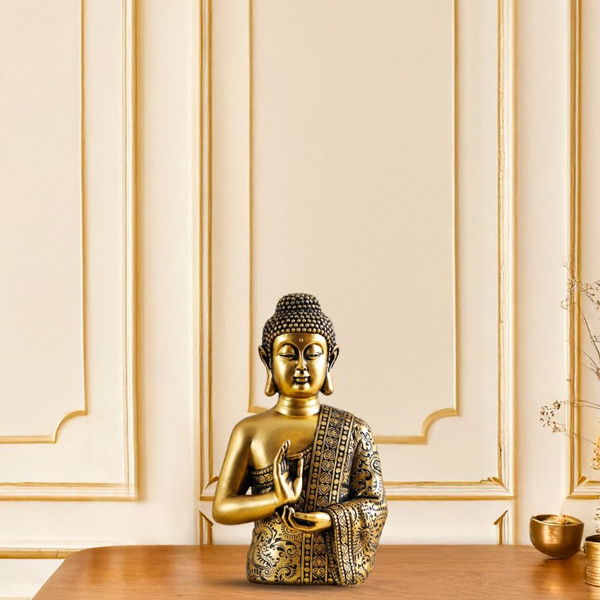 Tranquil Serene Gold Buddha Statue Home Decor | 6 x 10 inches