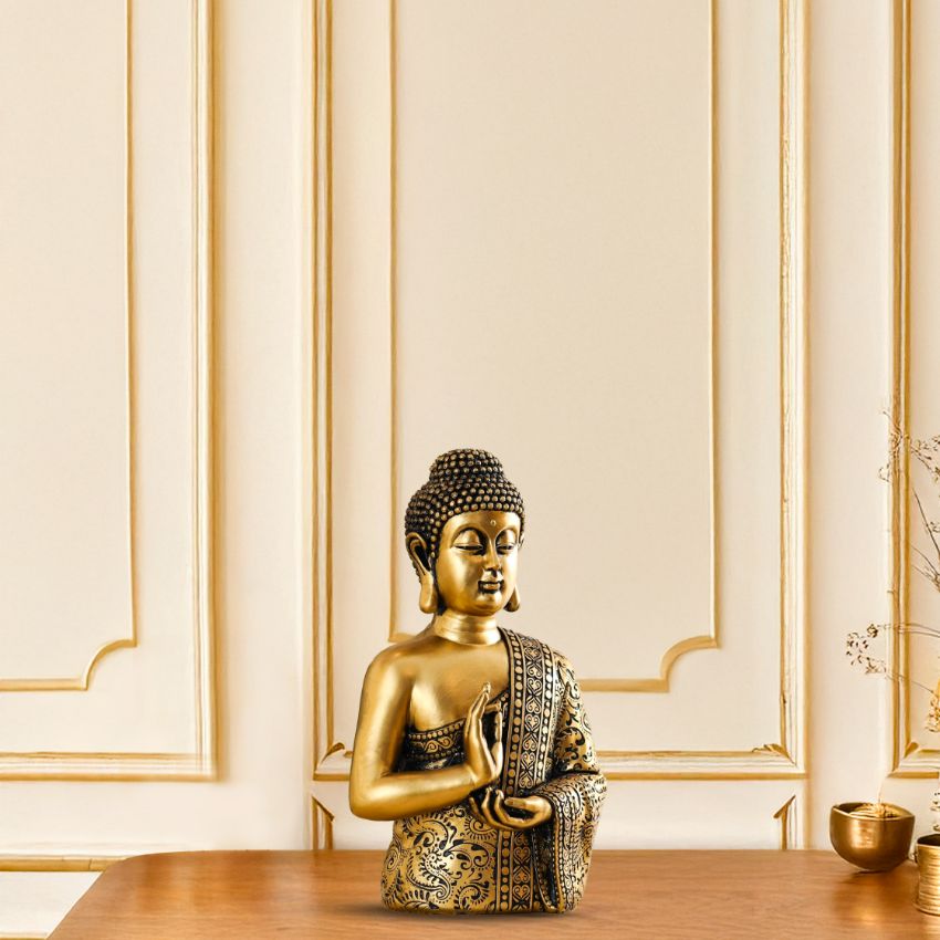 Tranquil Serene Gold Buddha Statue Home Decor | 6 x 10 inches