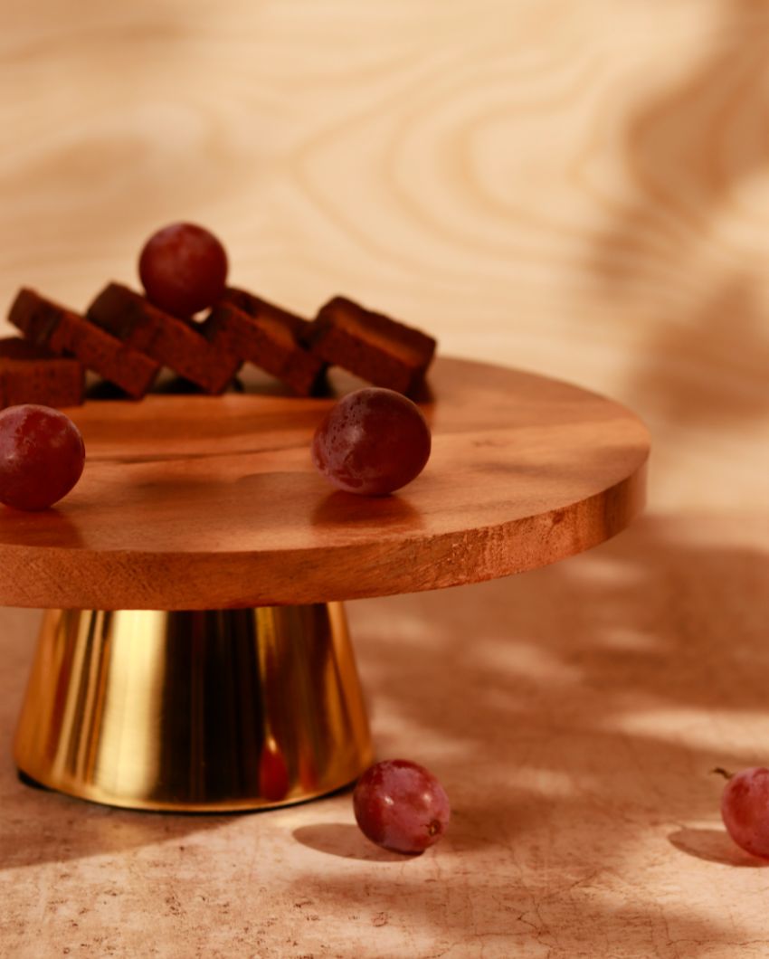 Rustic Brown & Golden Shade Wooden Cake Holder | 10 x 5 inches