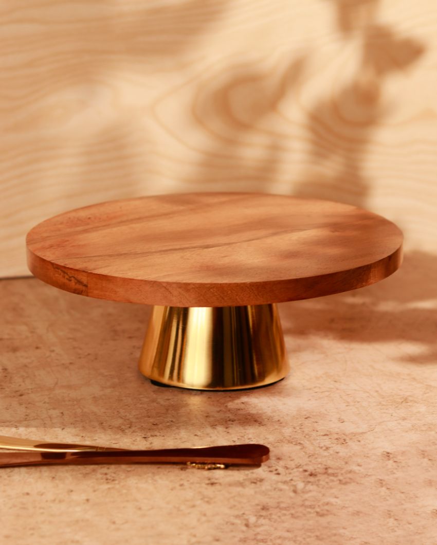 Rustic Brown & Golden Shade Wooden Cake Holder | 10 x 5 inches