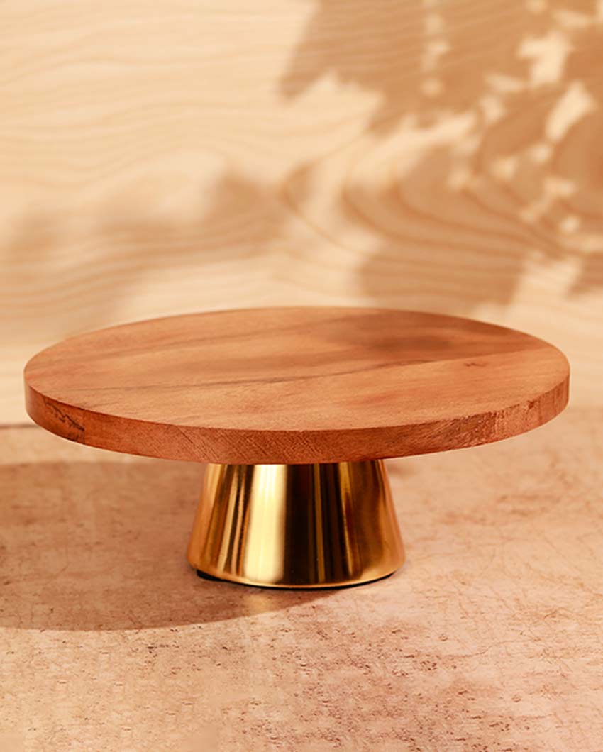 Rustic Brown & Golden Shade Wooden Cake Holder | 10 x 5 inches