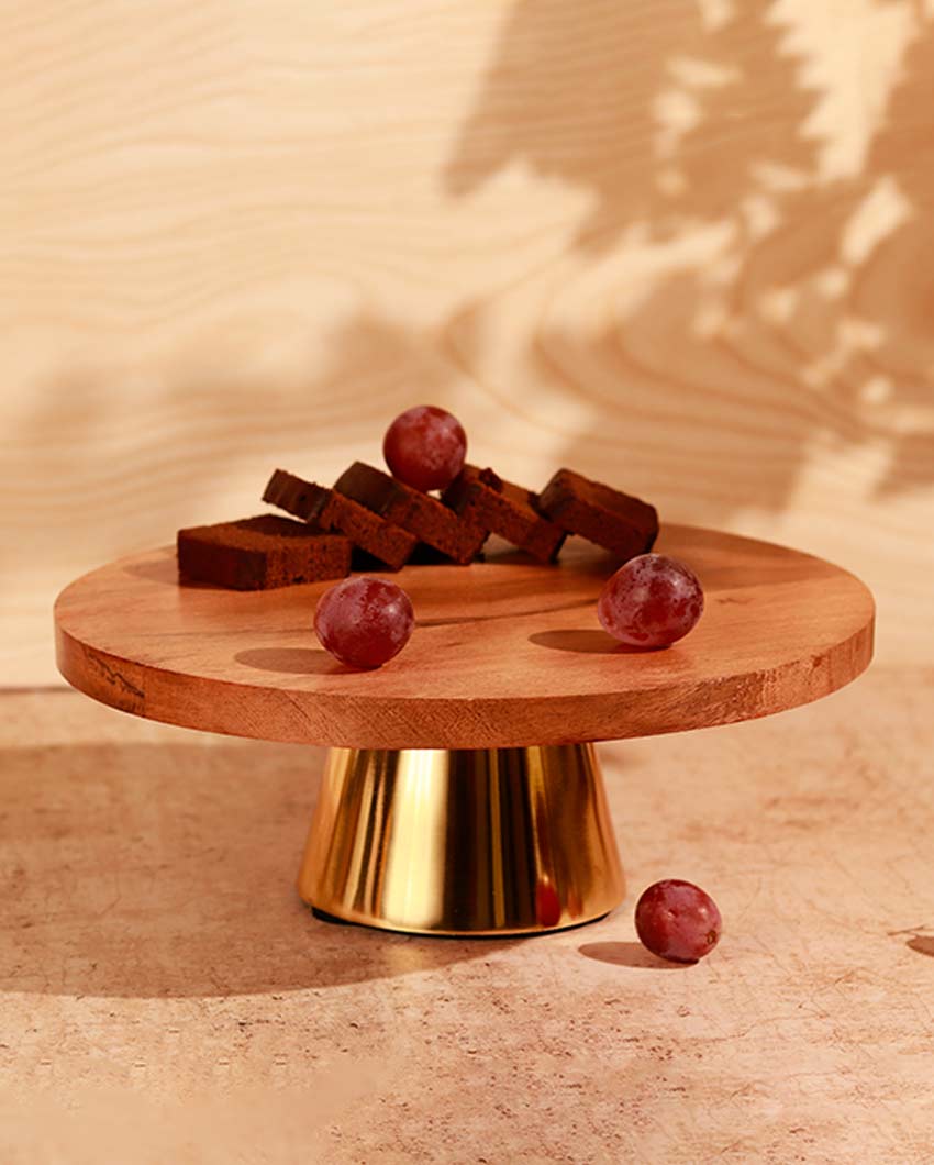 Rustic Brown & Golden Shade Wooden Cake Holder | 10 x 5 inches