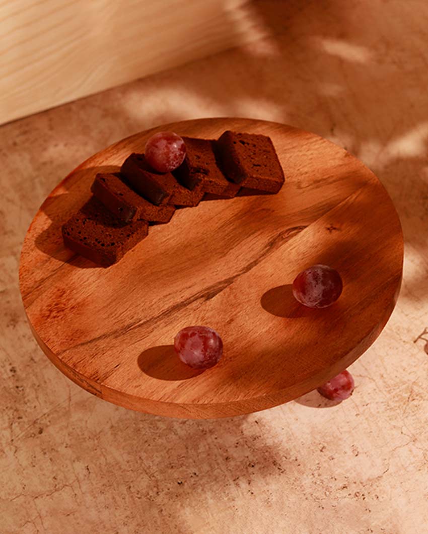 Rustic Brown & Golden Shade Wooden Cake Holder | 10 x 5 inches