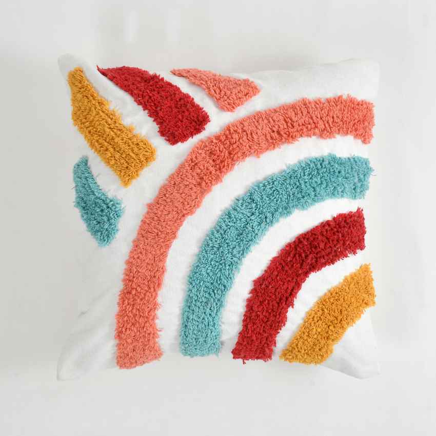 Charming Rainbow Motif Tufted Cushion Cover | 16x16 Inches