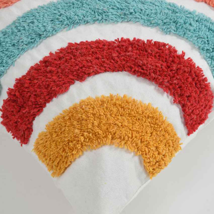 Charming Rainbow Motif Tufted Cushion Cover | 16x16 Inches