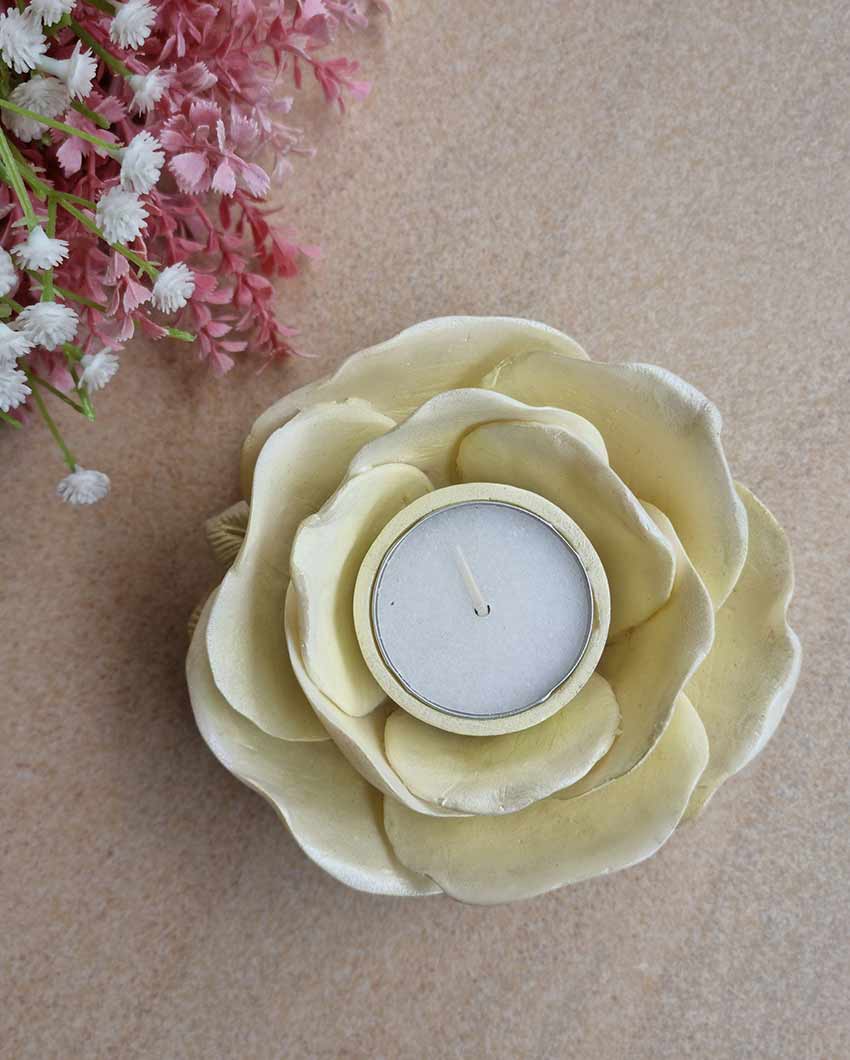 Lemon Light Yellow Marble Dust Tea Light Stand | Light Yellow | 15 x 5 cm / 6 x 2 inches