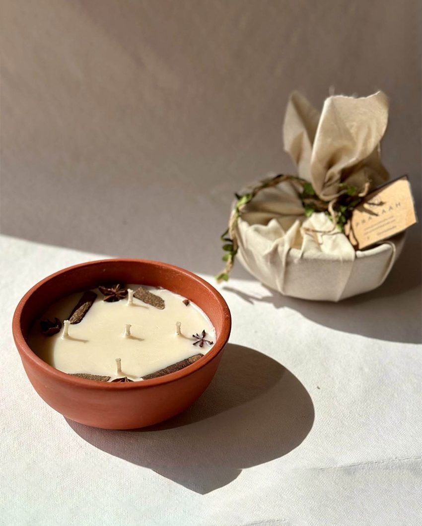 Warm Cinnamon & Vanilla 5-Wick Scented Earthen Pot Candle | 6 x 3 inches