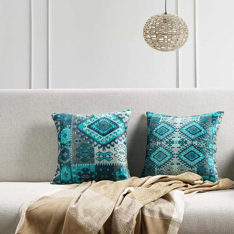 Catalina Aztec Design Cushion Covers | Set Of 2 | Multiple colors Teal