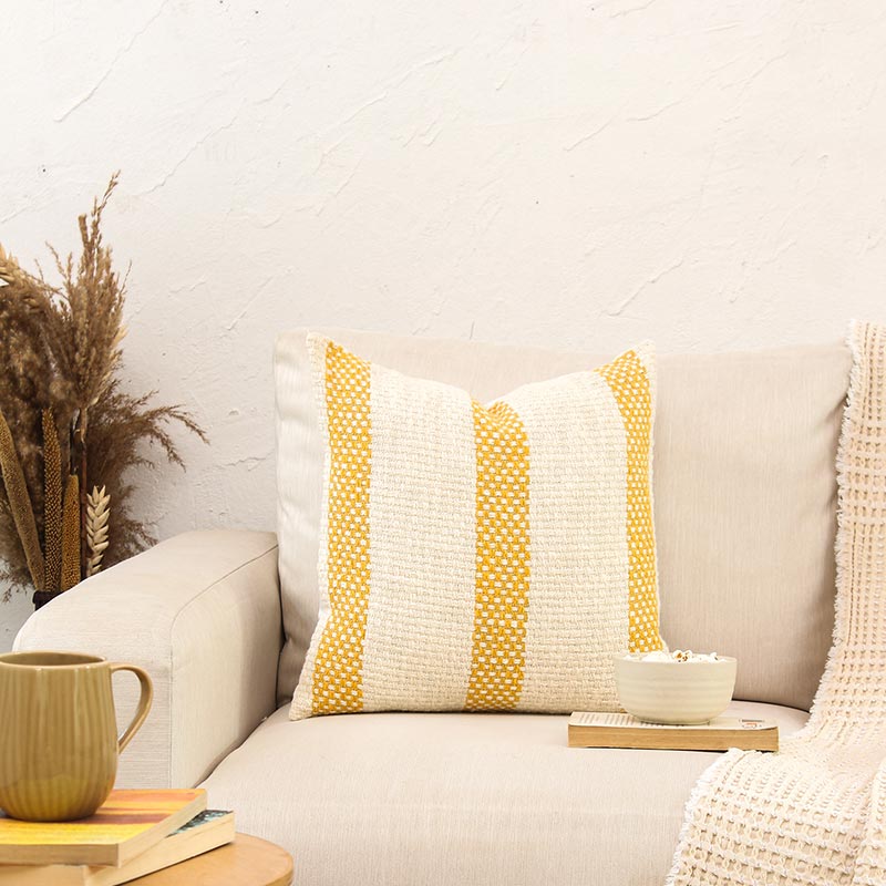 Yellow Shivalik Cotton Cushion Cover | 18 x 18 Inches