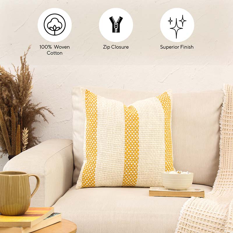 Yellow Shivalik Cotton Cushion Cover | 18 x 18 Inches