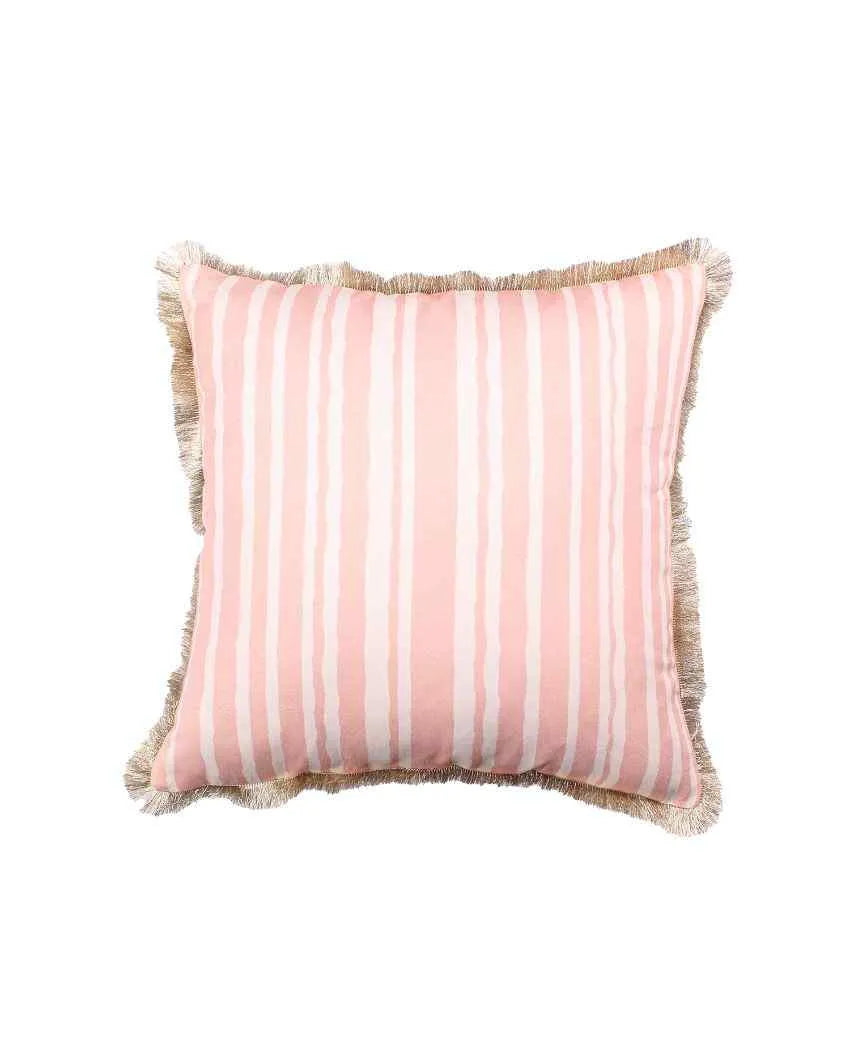 Pink Dhari Design Cotton Cushion Covers | Set of 2 | 16 x 16 Inches