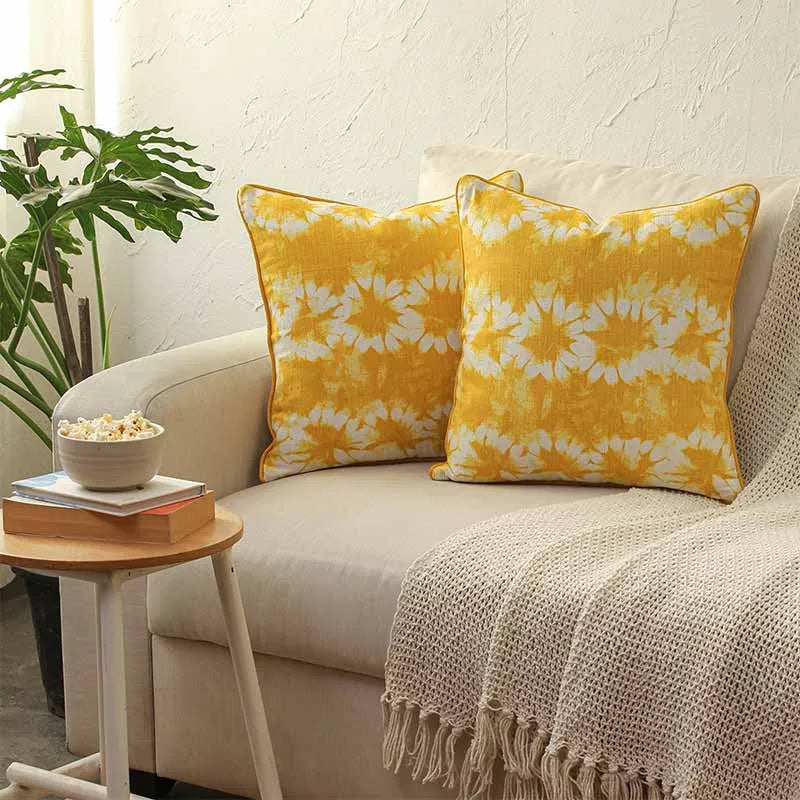 Yellow Muena Cotton Cushion Covers | Set Of 2 | 16 x 16 inches