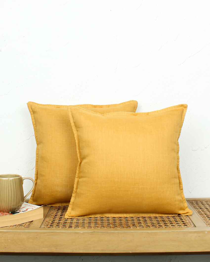Noor Yellow Cotton Cushion Covers | Set of 2 | 16 x 16 inches