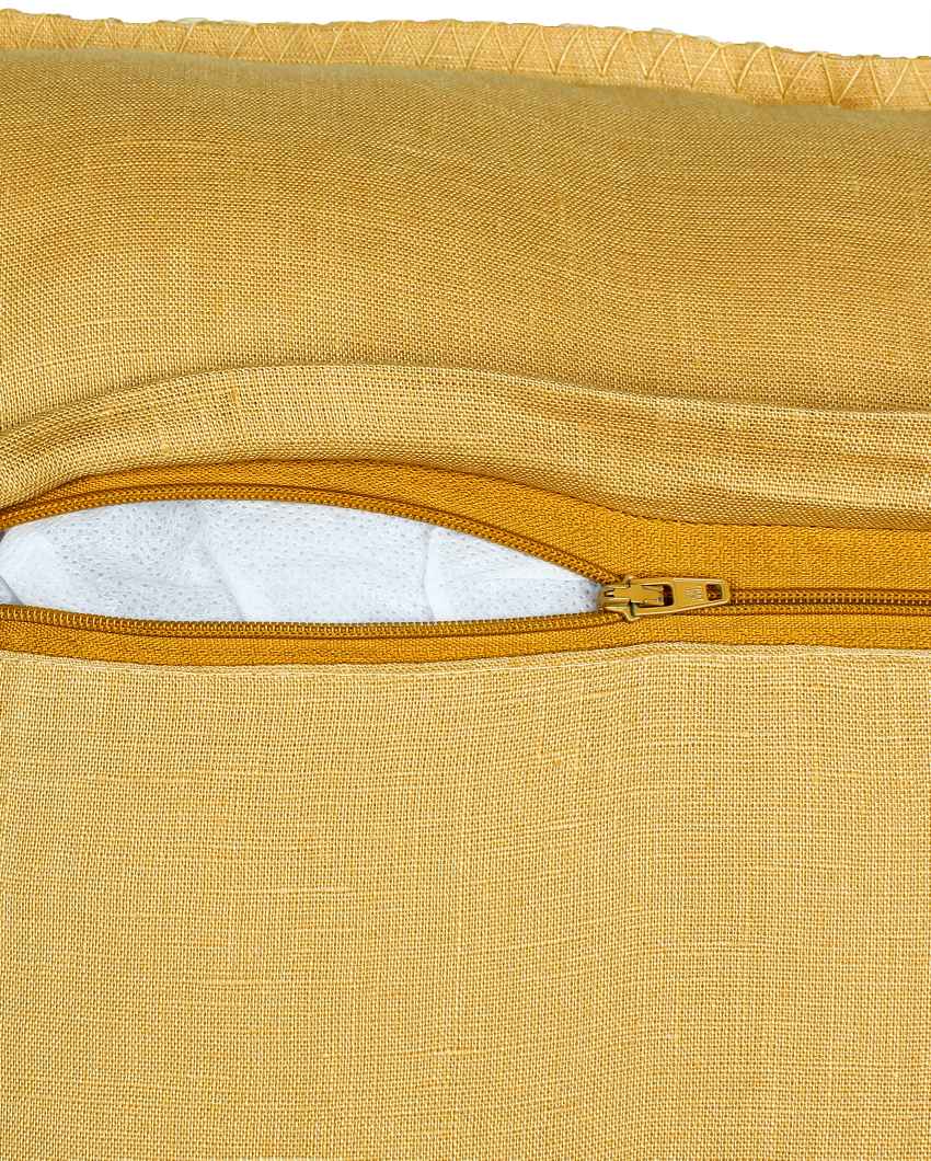 Noor Yellow Cotton Cushion Covers | Set of 2 | 16 x 16 inches