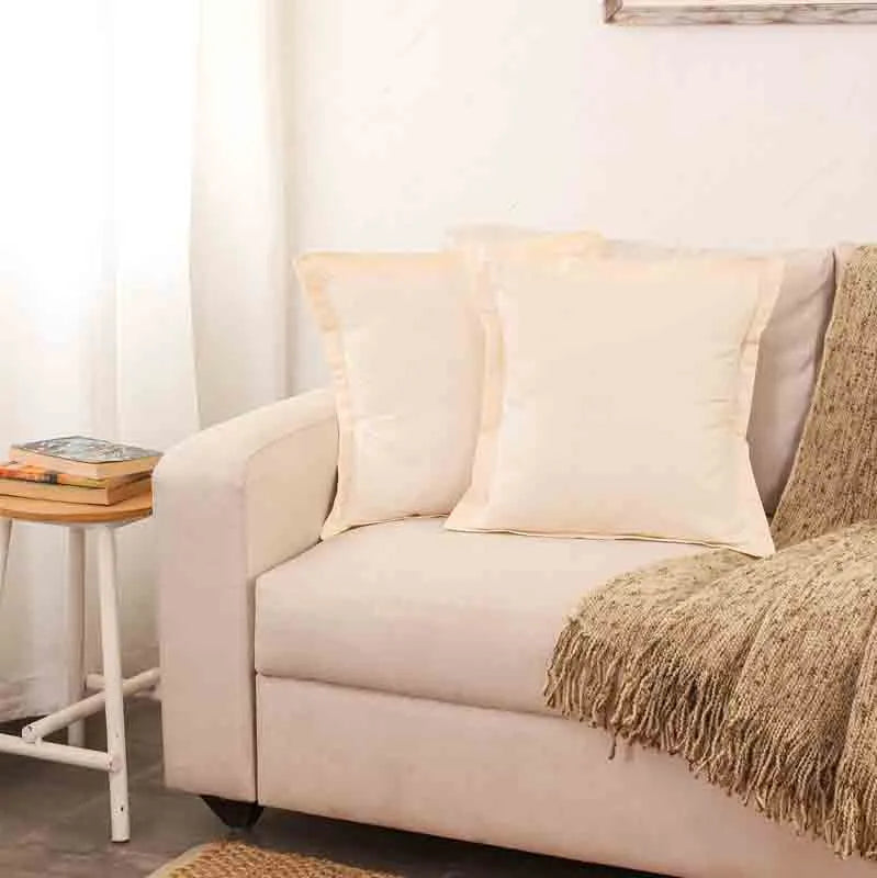 Off White Sesame Cotton Cushion Cover | Set of 2 | 16 x 16 Inches