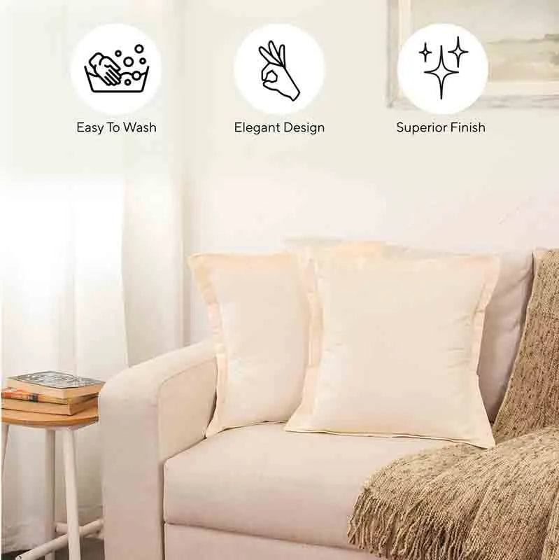 Off White Sesame Cotton Cushion Cover | Set of 2 | 16 x 16 Inches