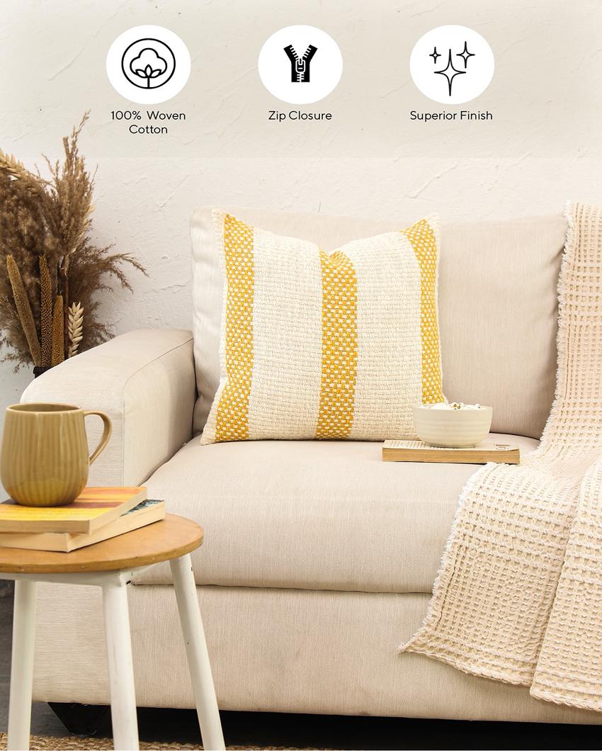Yellow Shivalik Cotton Cushion Covers | Set of 2 | 24 x 24 inches