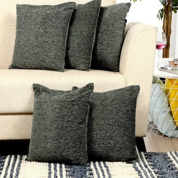 Chenile Green Cushion Cover | Set of 5