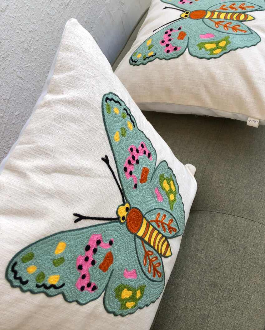 Butterfly Embroidered Cushion Cover | 16 x 16 inches