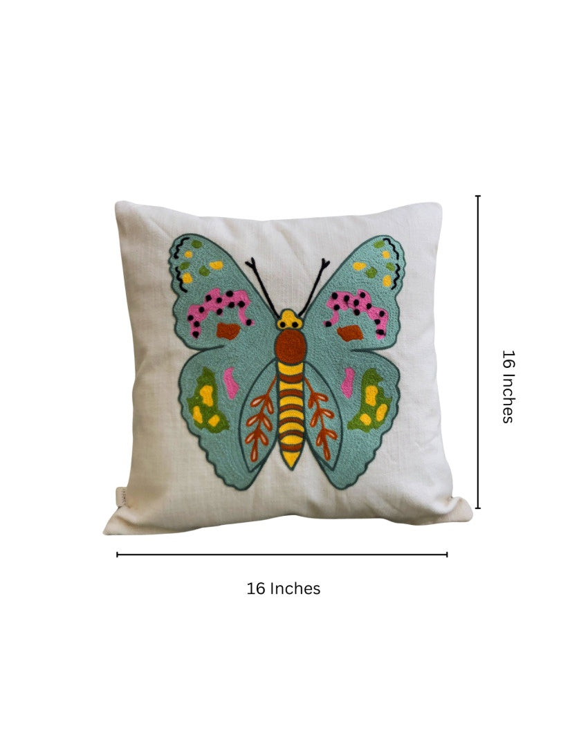 Butterfly Embroidered Cushion Cover | 16 x 16 inches