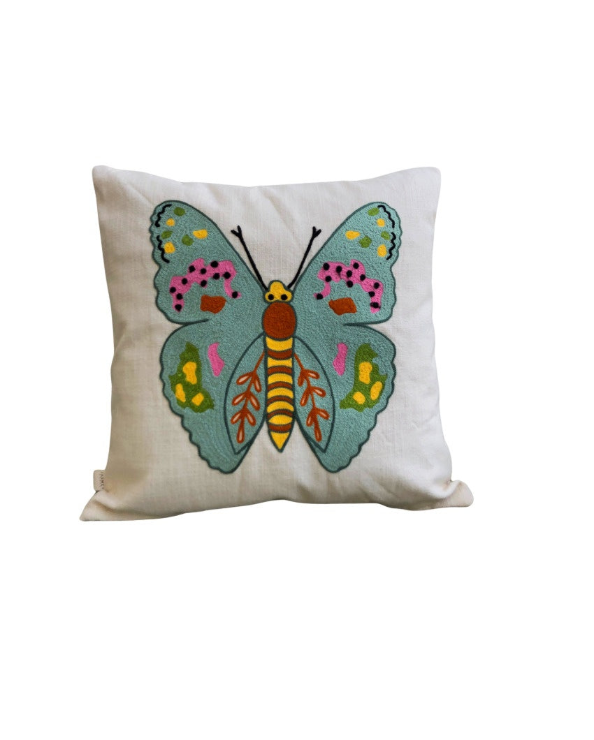 Butterfly Embroidered Cushion Cover | 16 x 16 inches