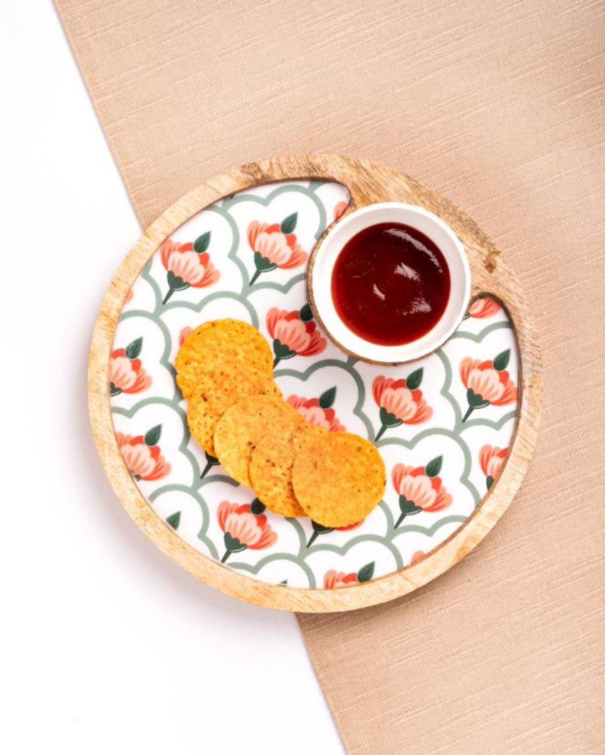 Round Chip And Dip Wood Platter With Bowl