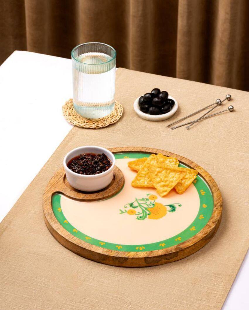 Premium Round Sunburst Vines Round Platter Tray with Dip Bowl | Pack of 2