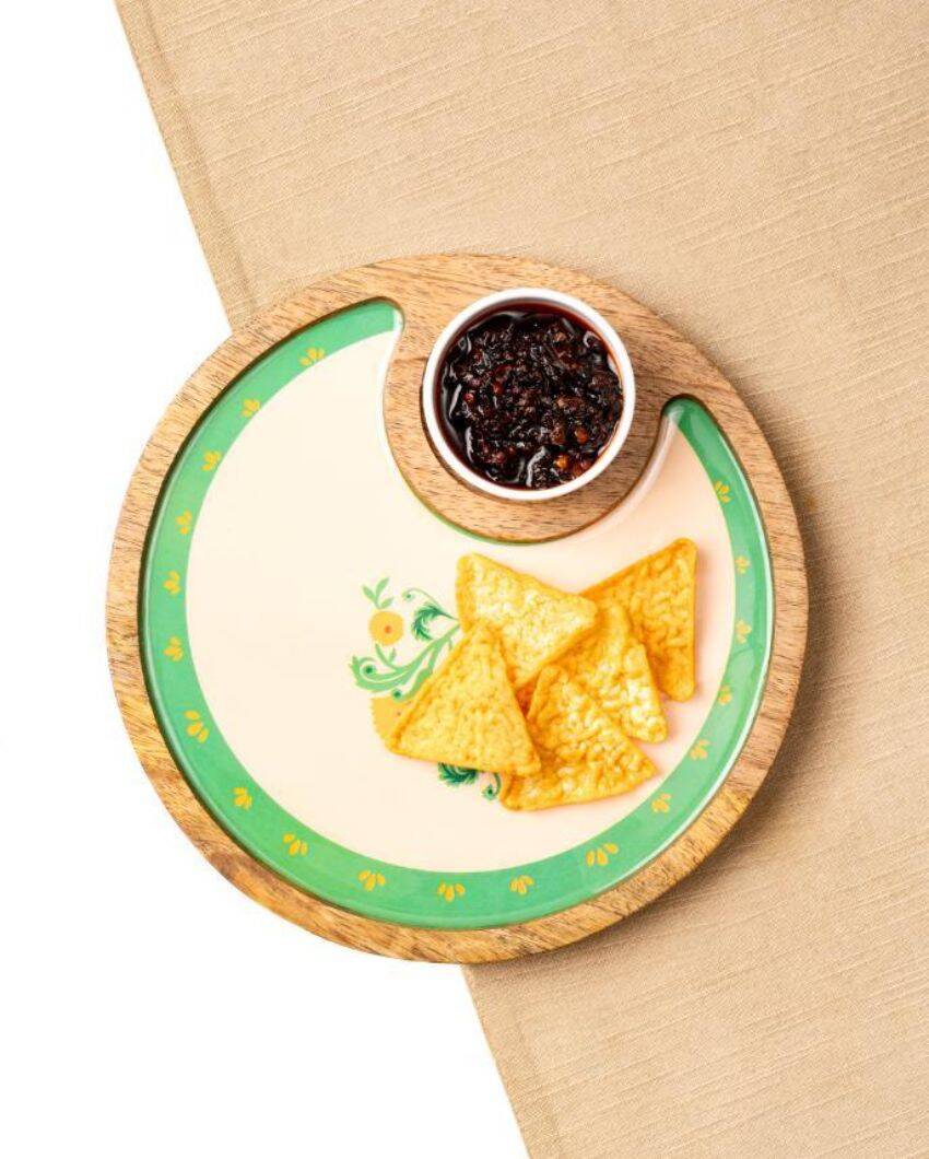Premium Round Sunburst Vines Round Platter Tray with Dip Bowl | Pack of 2