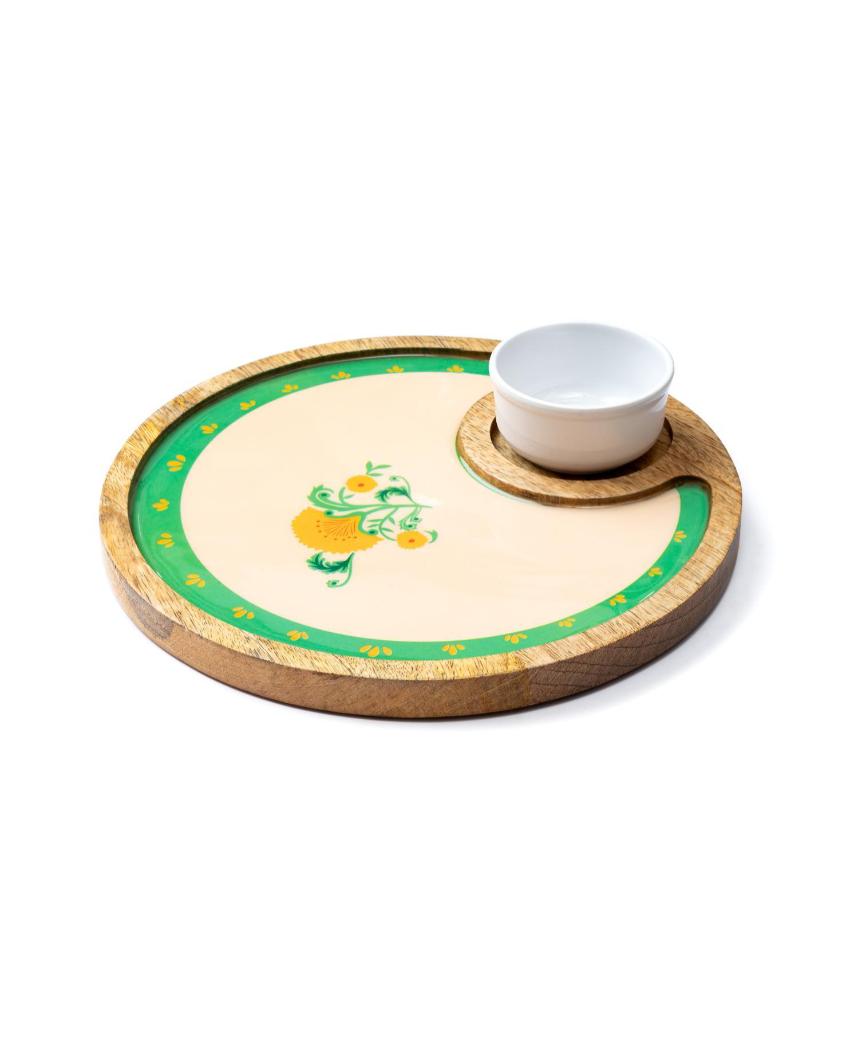 Premium Round Sunburst Vines Round Platter Tray with Dip Bowl | Pack of 2