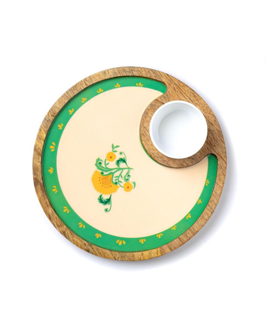 Premium Round Sunburst Vines Round Platter Tray with Dip Bowl | Pack of 2