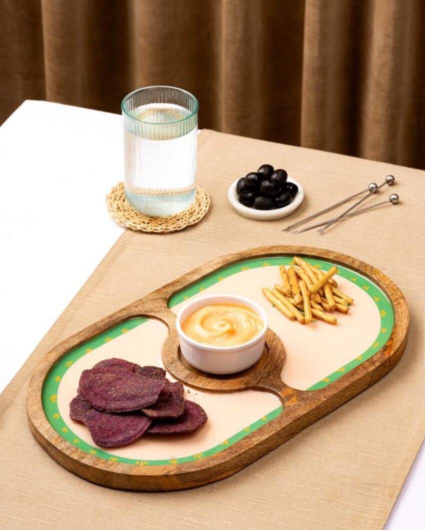 Premium Round Sunburst Vines Round Platter Tray with Dip Bowl | Pack of 2