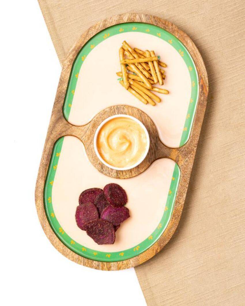 Premium Round Sunburst Vines Round Platter Tray with Dip Bowl | Pack of 2